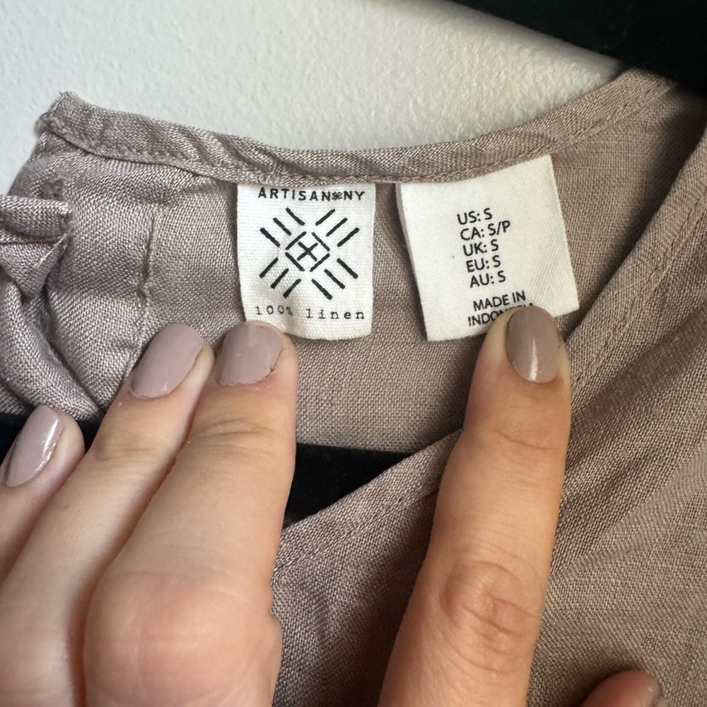 Artisan NY 100% Linen Tie Front Top Neutral Taupe Minimalist Coastal Chic S - Picture 2 of 4